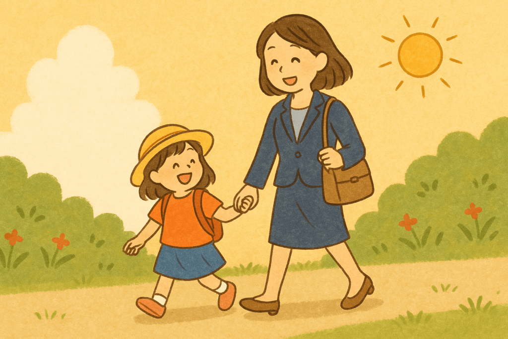 夏の学童帰りの親子